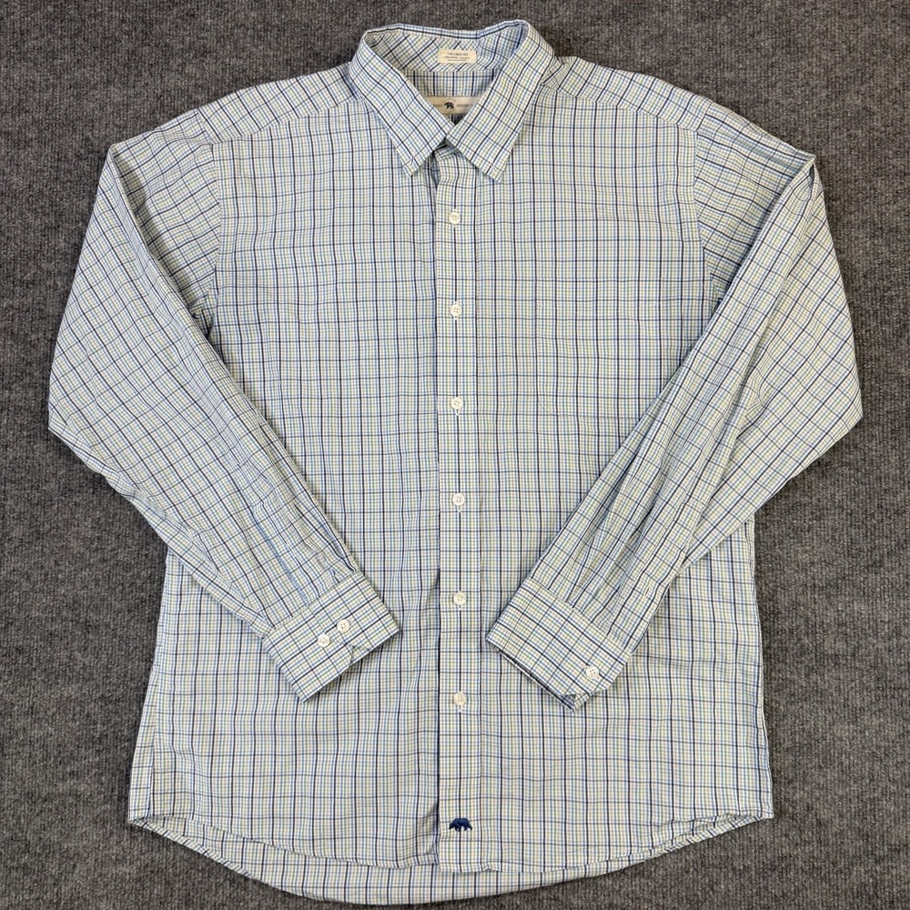 Onward Reserve Shirt Mens Extra Large Blue Green Plaid Tailored Fit Non Iron